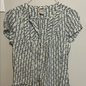 Chaps Blue and White Floral Blouse